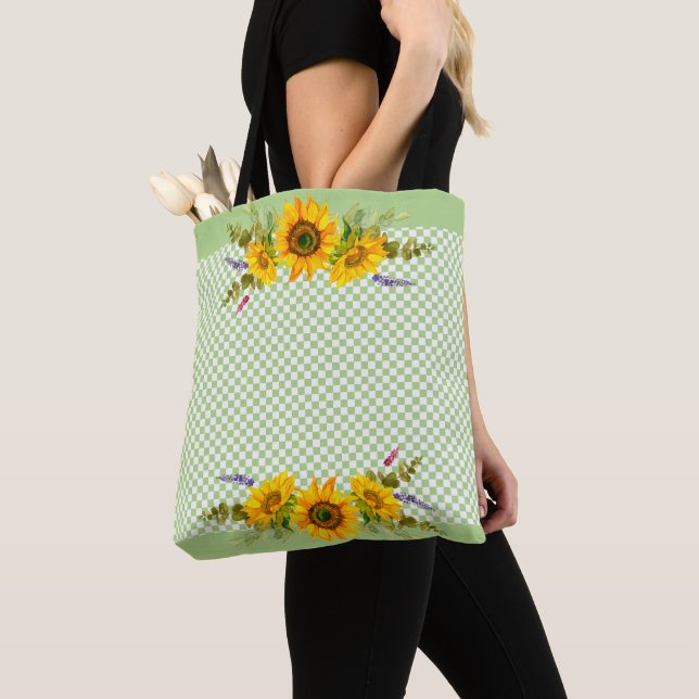 Sunflowers on Chequerboard  Tote Bag (Close Up)