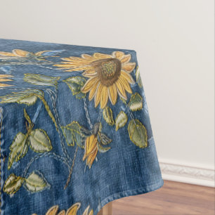 Sunflowers On Faux Denim Tablecloth