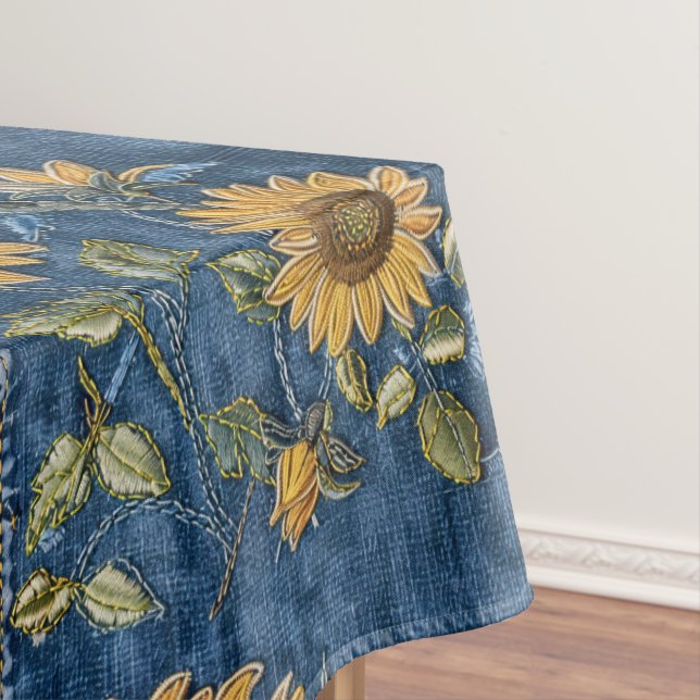Sunflowers On Faux Denim Tablecloth (In Situ)