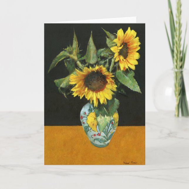 Sunflowers On Gold Greetings Card (Front)