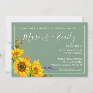 Sunflowers on Green Wedding Invitation