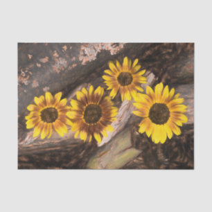 Sunflowers On Logs Brown Yellow Vintage Rustic Tissue Paper