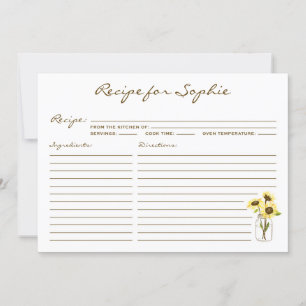 Sunflowers on Mason Jar Personalised Recipe Card
