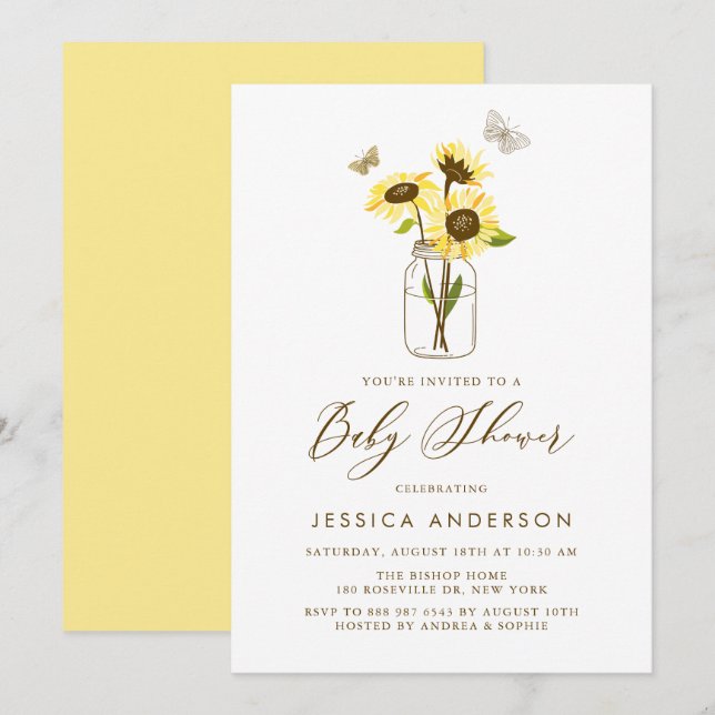 Sunflowers on Mason Jar Summer Baby Shower II Invitation (Front/Back)
