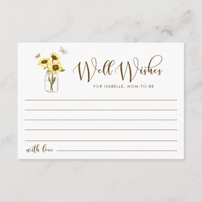 Sunflowers on Mason Jar Well Wishes for Mum To Be Advice Card (Front)