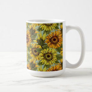Sunflowers on Sage Background Foliage Orange Yello Coffee Mug