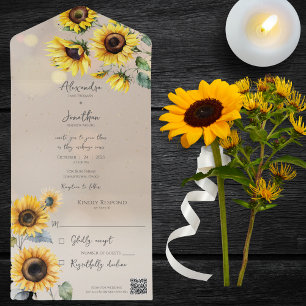 Sunflowers on Taupe with Light Effects QR Code All In One Invitation