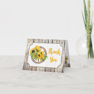Sunflowers on Wagon Wheel Bridal Shower Thank You Card