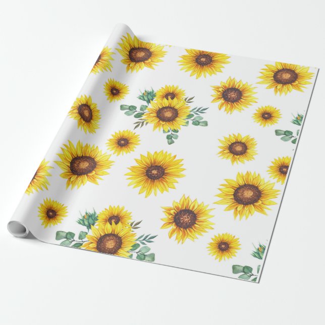 Sunflowers on White Background Wrapping Paper (Unrolled)