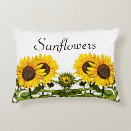 Sunflowers on White Floral Accent Pillow