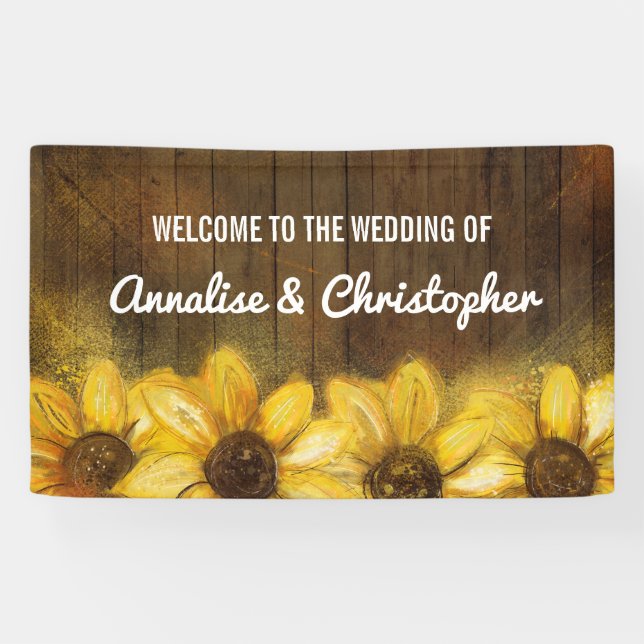 Sunflowers on Wood | Welcome to the Wedding Banner (Horizontal)
