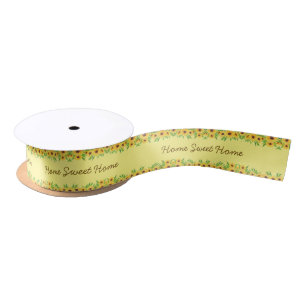 Sunflowers on yellow background 1.5" - Custom text Satin Ribbon
