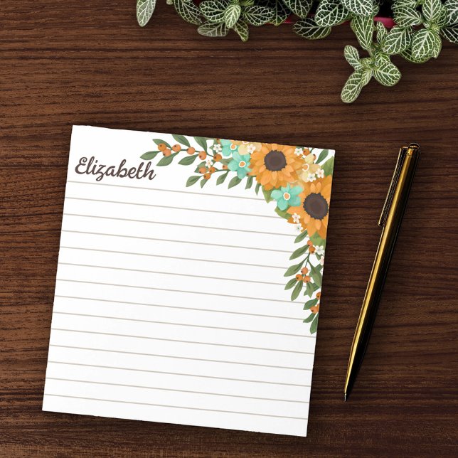 Sunflowers Orange Berries Lined Your Name Notepad (Creator Uploaded)