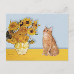 Sunflowers - Orange Tabby cat 46 Postcard