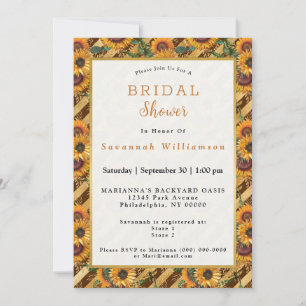 Sunflowers Orange Yellow Bees Stripe Bridal Shower Invitation