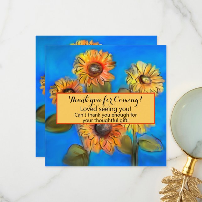 Sunflowers Original Art Casual Thank You Card (Front/Back In Situ)