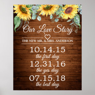 Sunflowers Our Love Story Timeline Wedding Sign