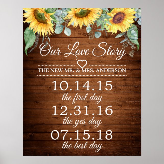 Sunflowers Our Love Story Timeline Wedding Sign (Front)