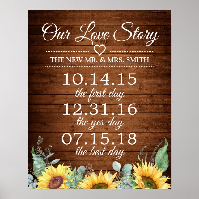 Sunflowers Our Love Story Timeline Wedding Sign (Front)