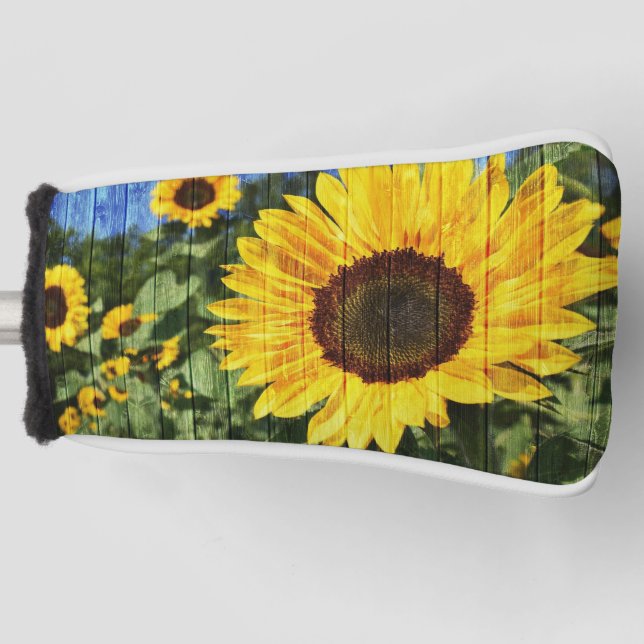 Sunflowers Painted Fence Golf Head Cover (Front)