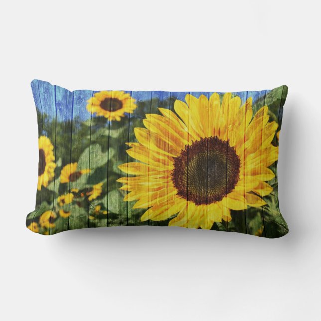 Sunflowers Painted Fence Lumbar Cushion (Front)