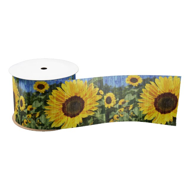 Sunflowers Painted Fence Satin Ribbon (Spool)