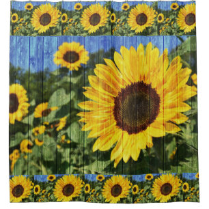 Sunflowers Painted Fence Shower Curtain