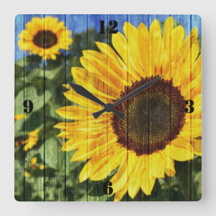 Sunflowers Painted Fence Square Wall Clock