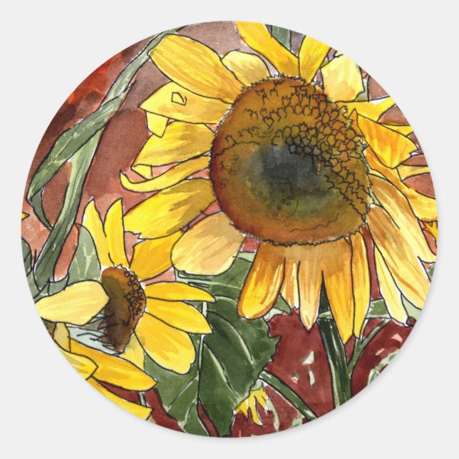 sunflowers painting art gifts classic round sticker (Front)