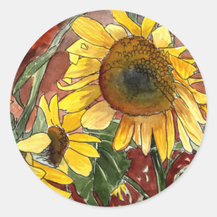 sunflowers painting art gifts classic round sticker