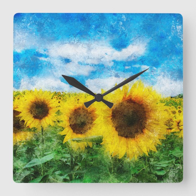 Sunflowers painting square wall clock (Front)