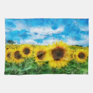 Sunflowers painting tea towel