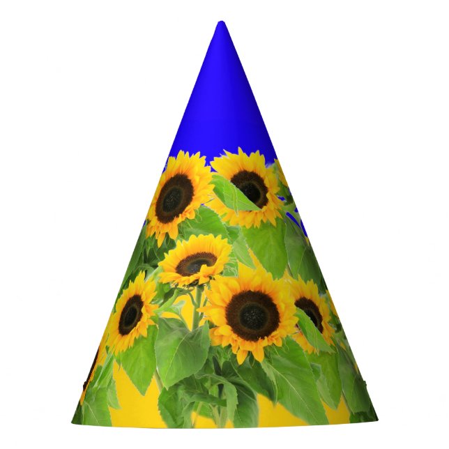 Sunflowers Paper Party Hat Ukrainian Flag Colors (Front)