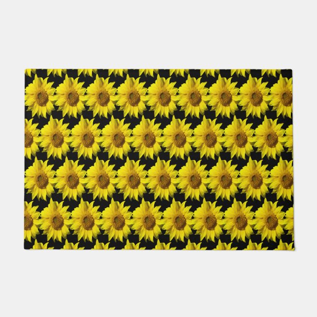Sunflowers Pattern Cust. BG Colour Black Door Mat (Front)