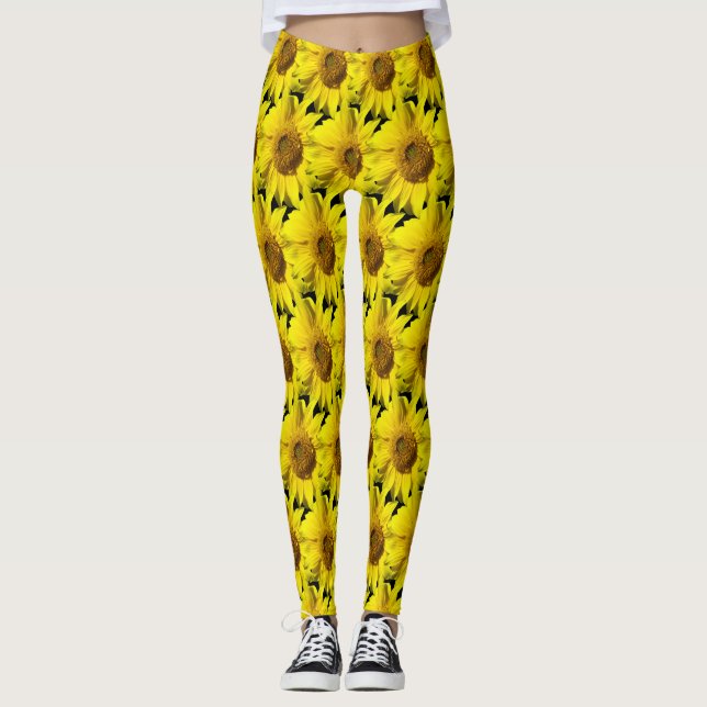 Sunflowers Pattern Cust. BG Colour Black Legging (Front)