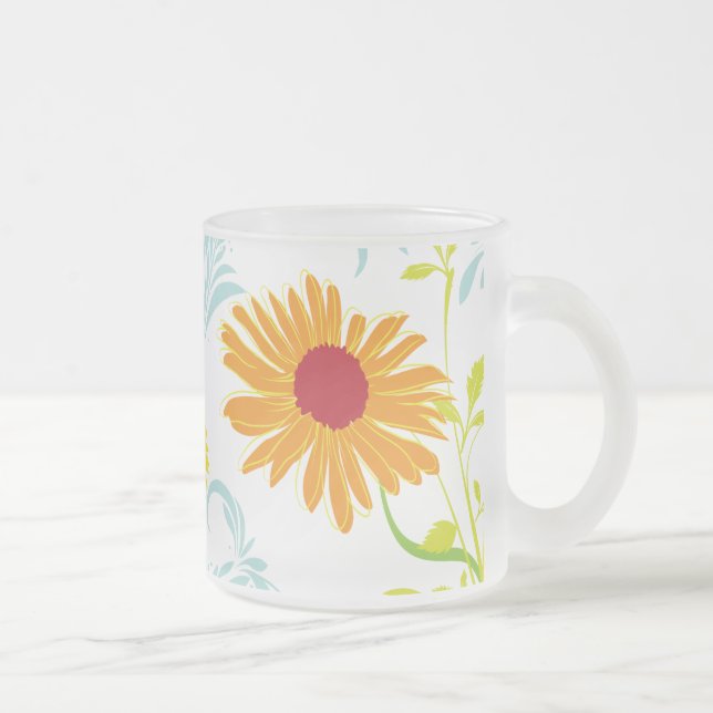 Sunflowers pattern frosted glass coffee mug (Right)
