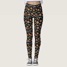 Sunflowers Pattern On Black Leggings