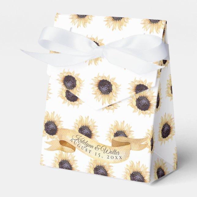 Sunflowers Pattern Personalised Wedding or Shower Favour Box (Front Side)