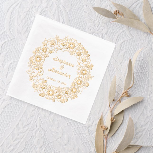 Sunflowers, Peonies, Forget me not Wreath Wedding Foil Napkins (Insitu (wedding 2))