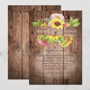 Sunflowers Peonies Greenery Barnwood Wedding Invitation