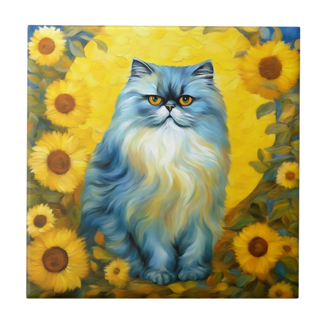 Sunflowers Persian Cat Tile (Front)