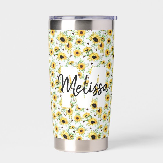Sunflowers Personalised Monogram  Insulated Tumbler (Left)