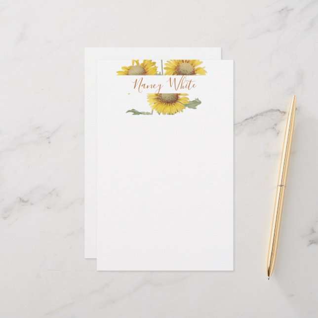 Sunflowers personalised  stationery (Front/Back In Situ)