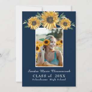 Sunflowers photo frame Modern rustic graduation A Announcement