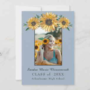 Sunflowers photo frame Modern rustic graduation Announcement