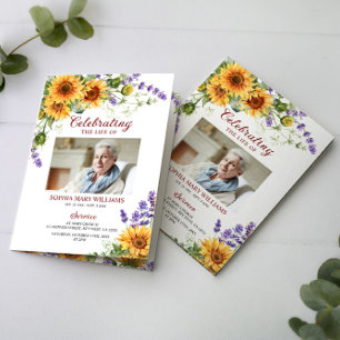 Sunflowers Photo Funeral Order of Service Program Card