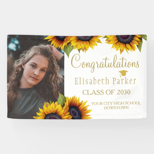 Sunflowers PHOTO gold graduation congratulations Banner (Horizontal)