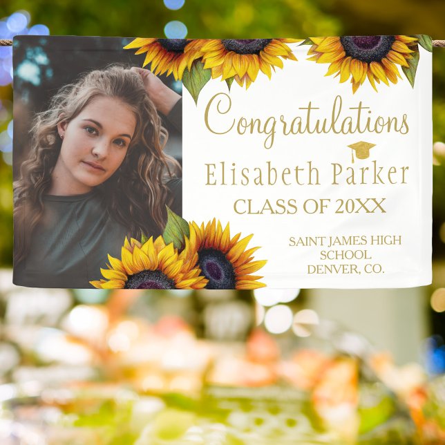 Sunflowers PHOTO gold graduation congratulations Banner (Creator Uploaded)