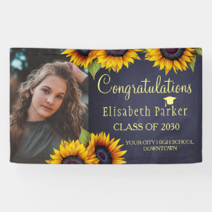 Sunflowers PHOTO gold graduation congratulations Banner