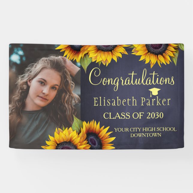 Sunflowers PHOTO gold graduation congratulations Banner (Horizontal)